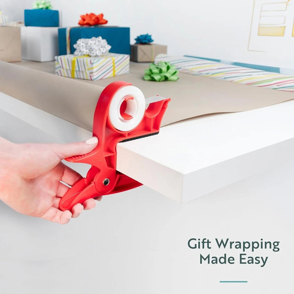 Dual Clip Desktop Gift Wrapping Assistant – Adjustable Gift Wrap Holder with Tape Dispenser