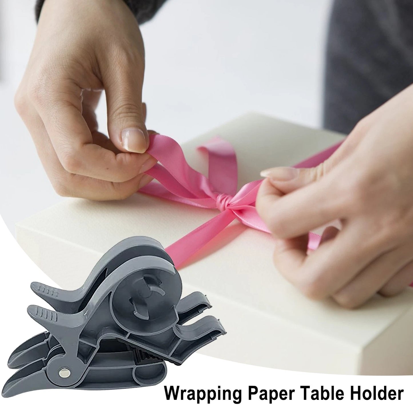 Dual Clip Desktop Gift Wrapping Assistant – Adjustable Gift Wrap Holder with Tape Dispenser