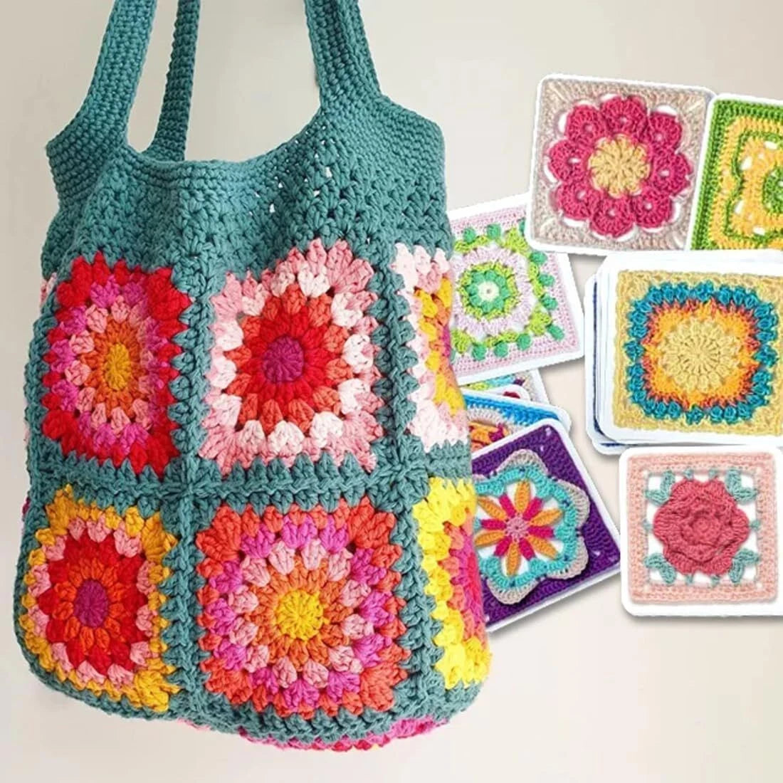 Granny Square Crochet Card Set – 50 Mixed Designs for DIY & Decoration