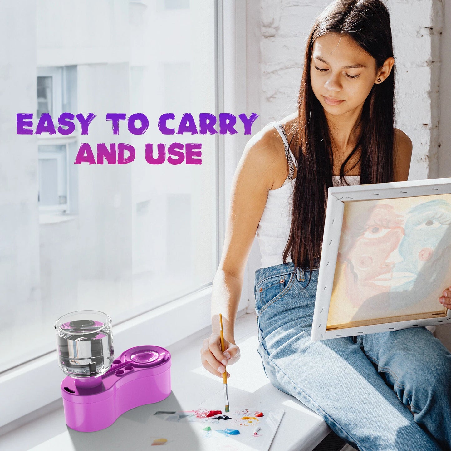 5-in-1 Paint Brush Cleaner – Upgrade with Water Circulation, Brush Holder, and Drainage for Artists and Kids