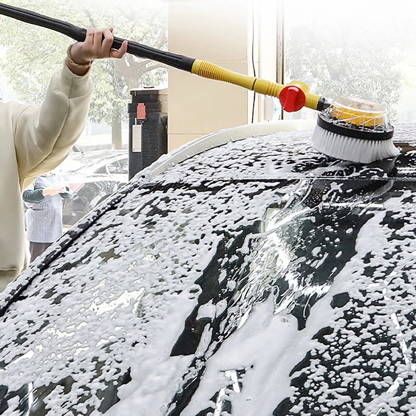 Automatic Rotary Car Wash Foam Brush – Long Handle Chenille Mop Kit for Effortless Cleaning