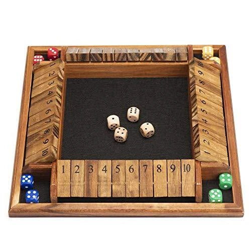 Shut the Box Wooden Dice Game – 1 to 4 Players | Math Strategy Tabletop Game with 8 Colored Dice & Storage Bag