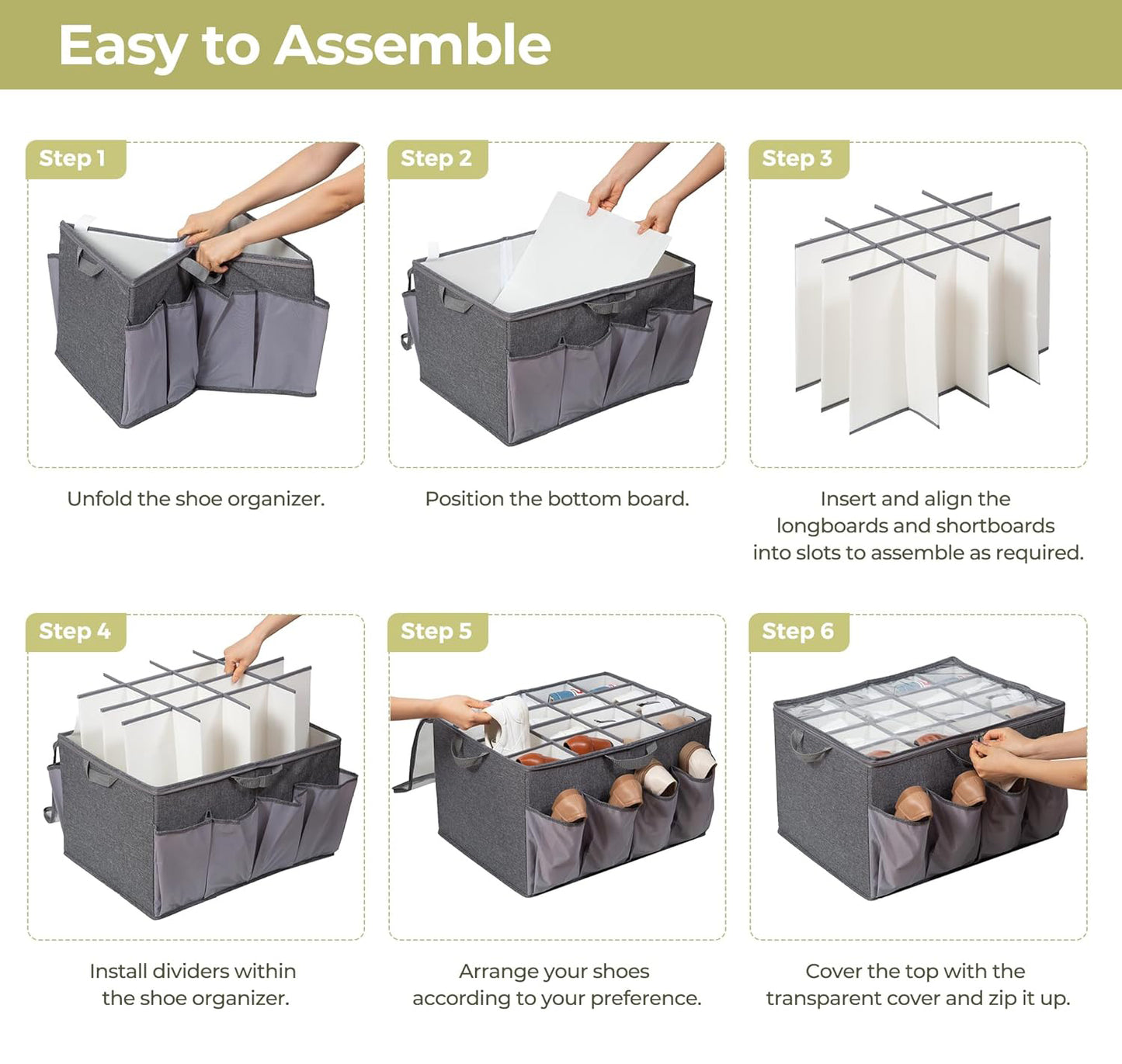 Fabric Shoe Storage Box with Transparent Lid & Adjustable Dividers – Closet