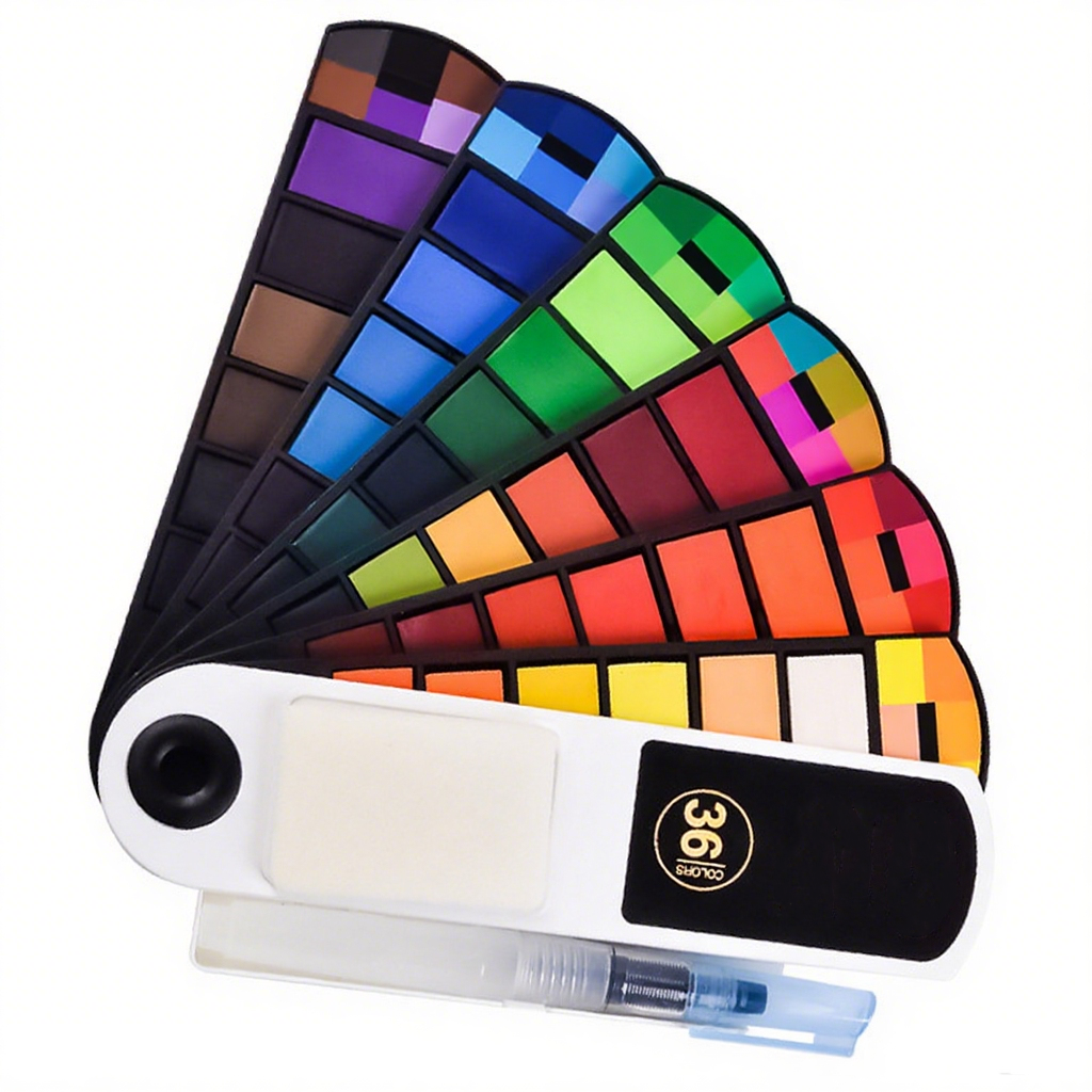 Foldable Fan-Shaped Watercolor Paint Set – Includes Water Brush, Sponge, and Removable Palette | Professional High-Pigment Colors, Portable and Multifunctional Painting Tools